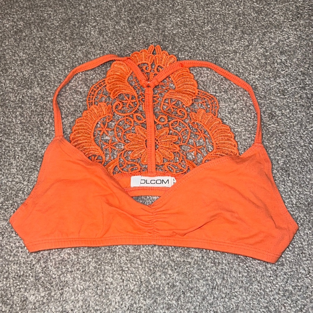 Coral-orange lacey-back bralette 🧡